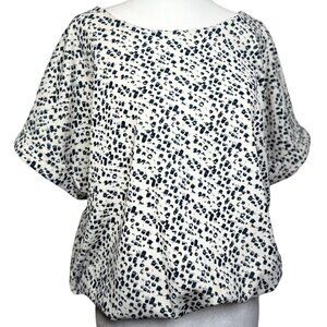NEW Melloday Womens L Blouse top Black White Gray Stretch Zip Back Short Sleeves